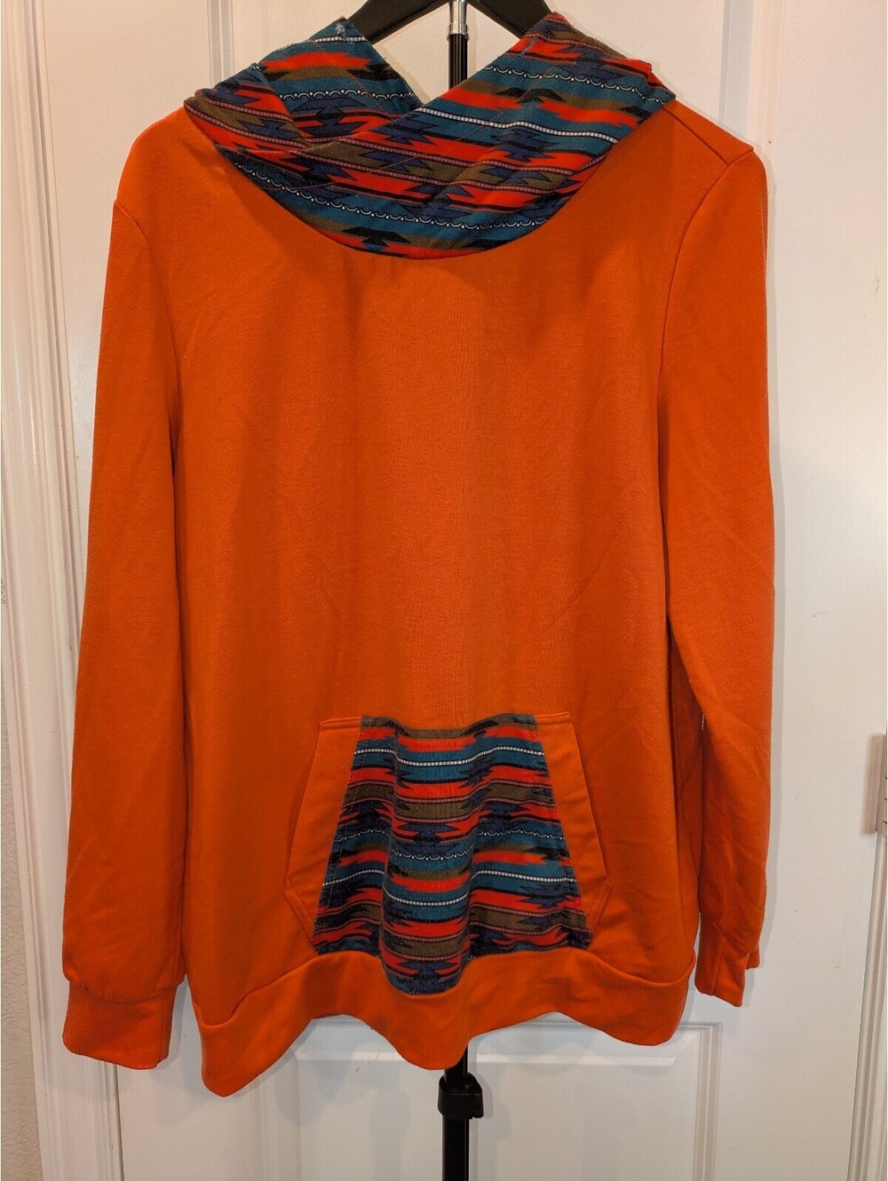 MISSLOOK Orange Southwestern Aztec Hoodie Pullover Women’s L